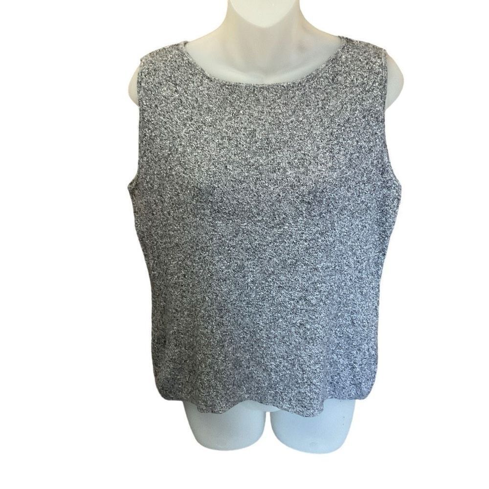 Chico’s Design Tank Knit Top Linen Blend Black Grey White Knit Chico’s 2 equal L